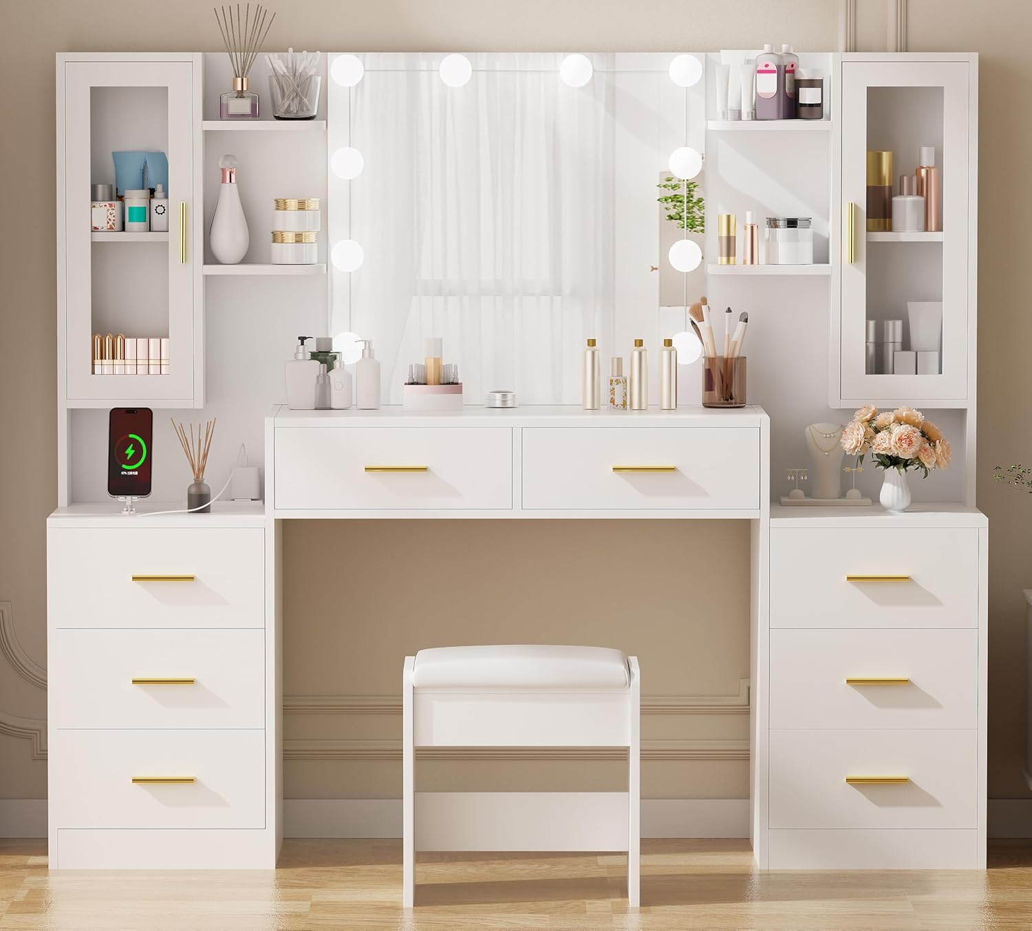 Ultimate Vanity: White Makeup Desk with Lights & Storage