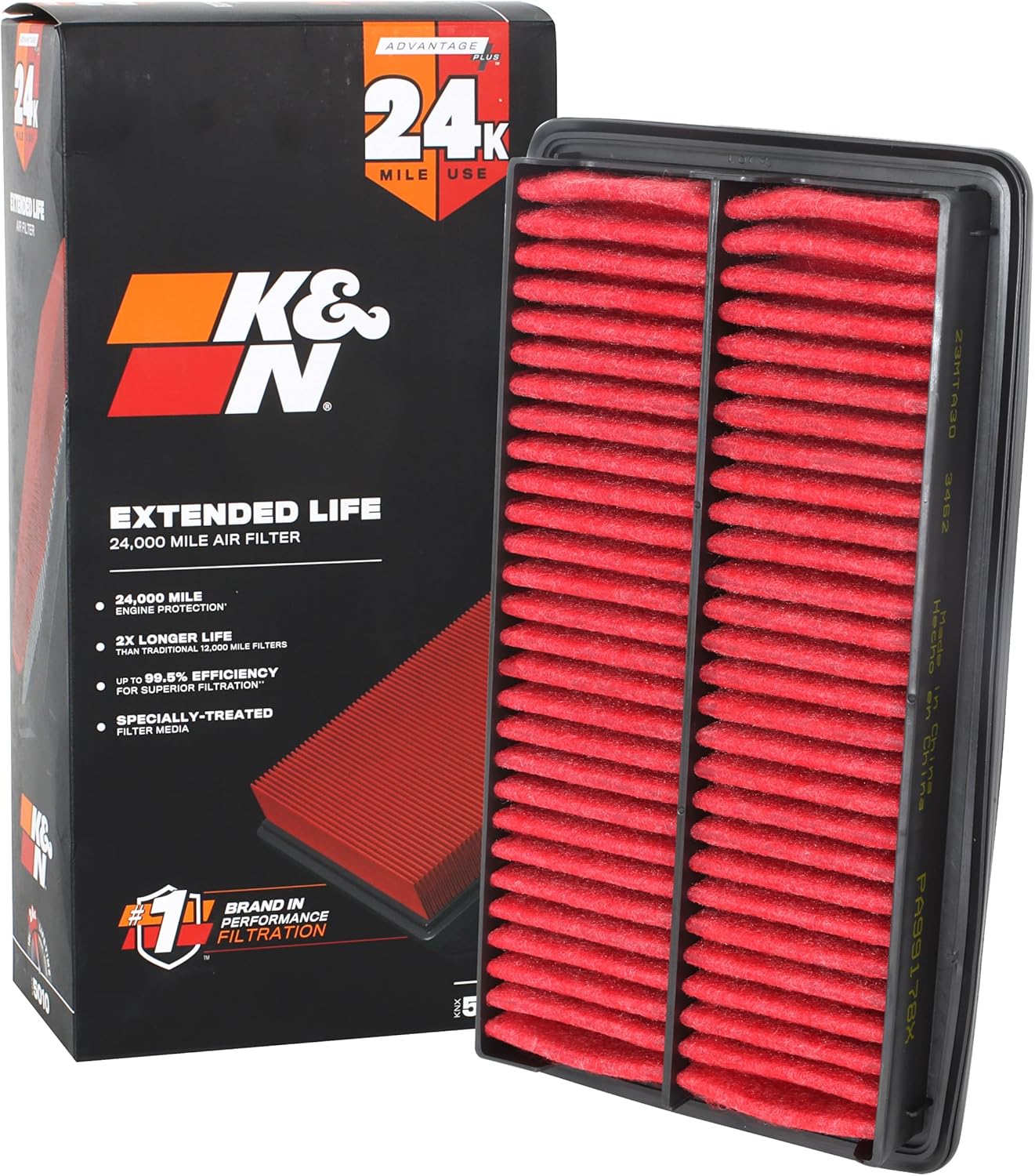 K&N Engine Air Filter for Honda/Acura V6: 24K Mile Life