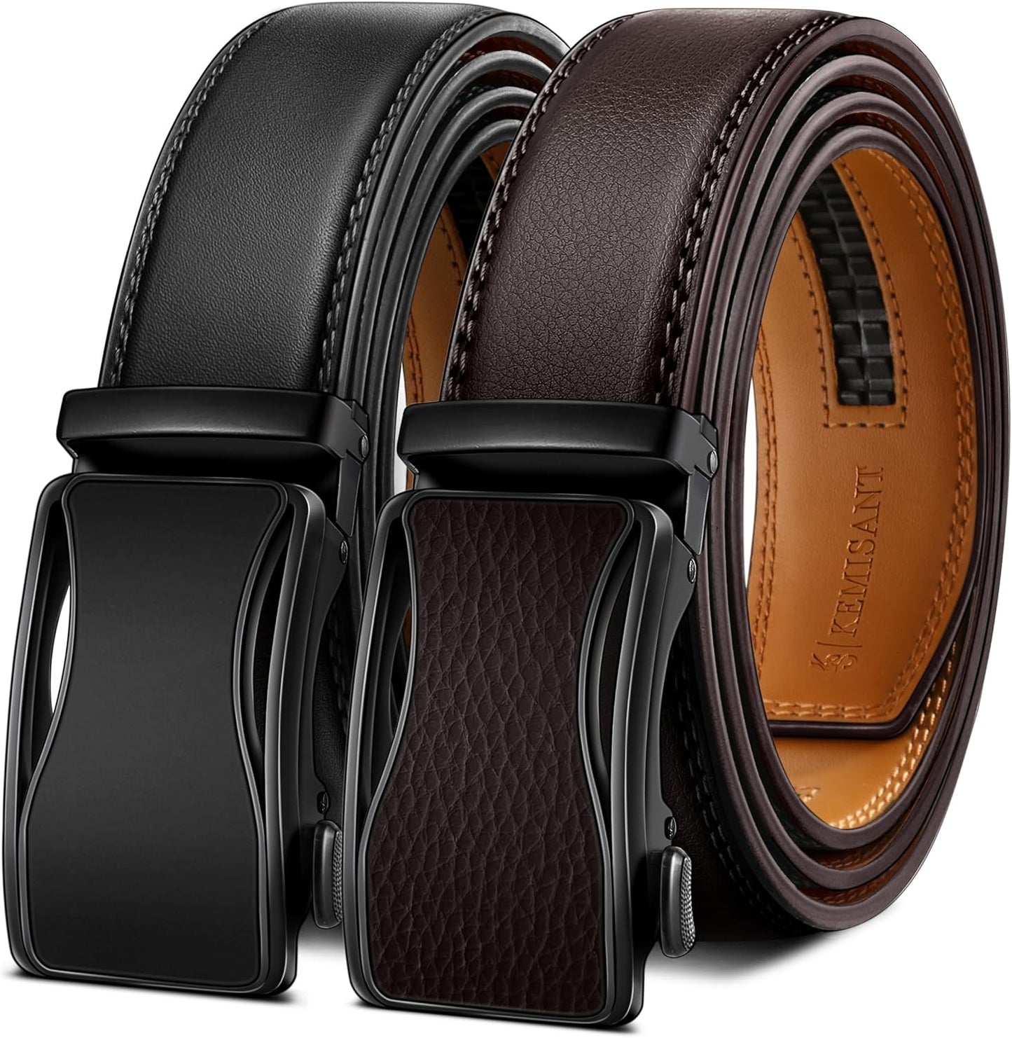 KEMISANT Mens Ratchet Belt - Adjustable Sliding Dress Belt
