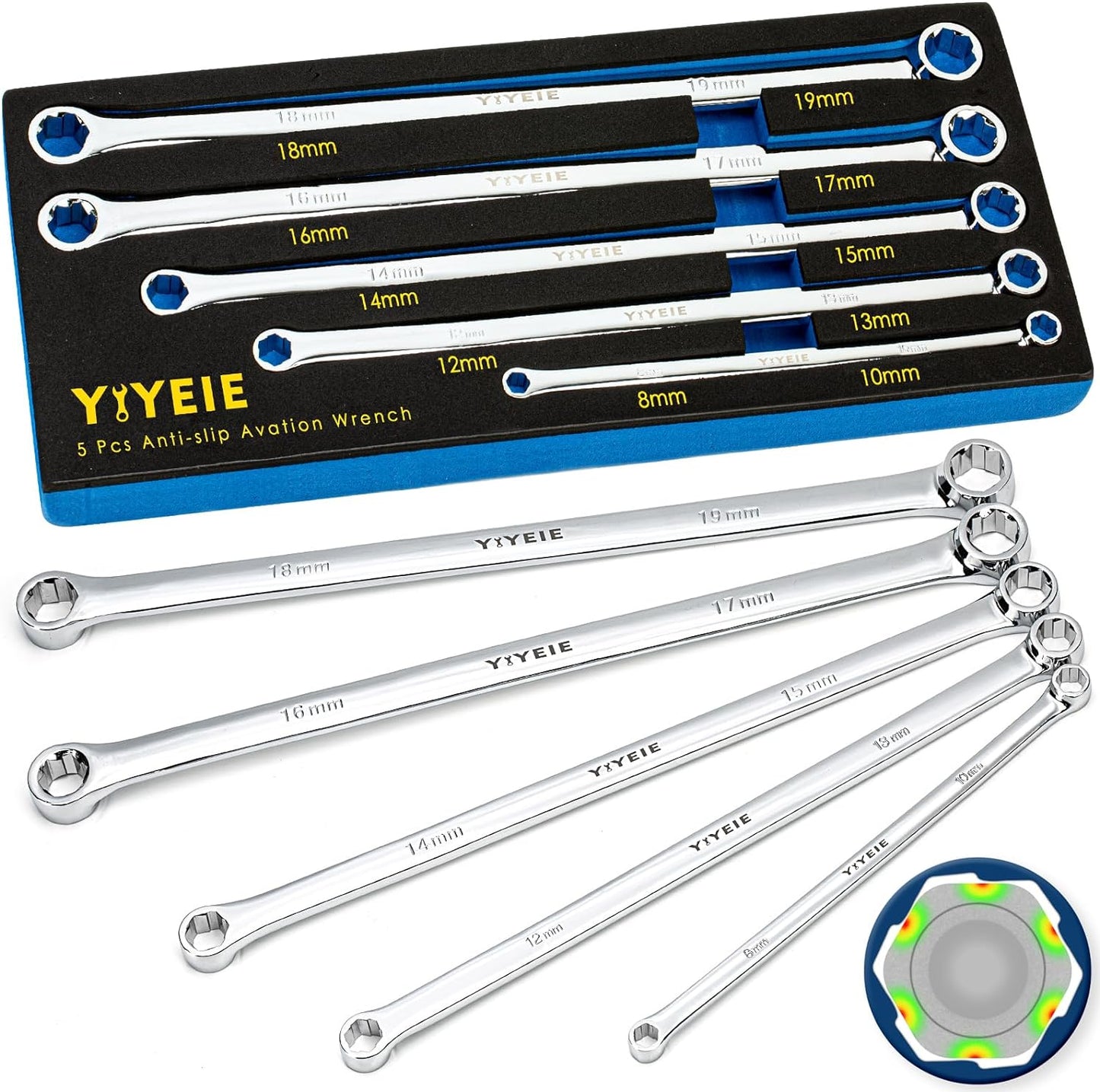 5-Piece Extra Long Box End Wrench Set for Metric 8mm-19mm