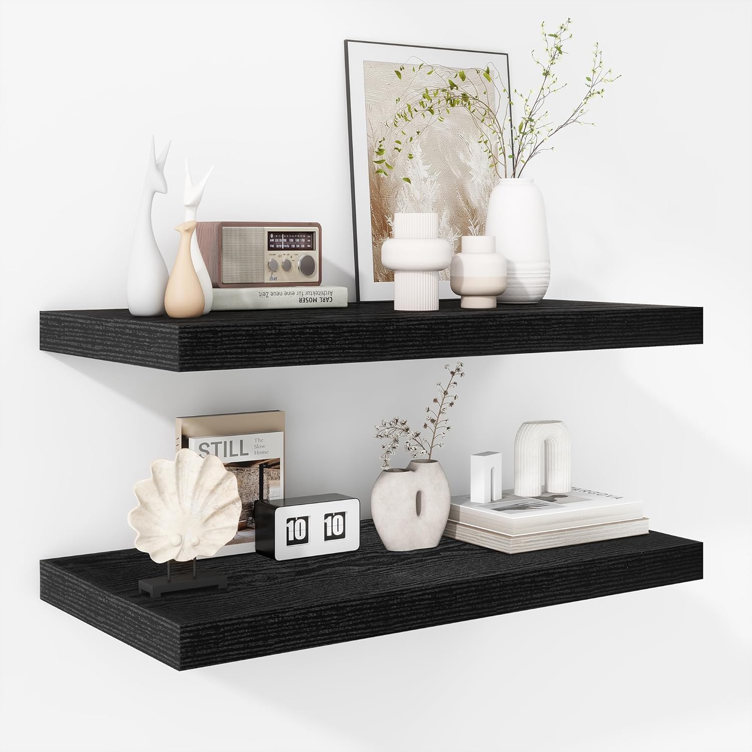 Rustic Wooden Floating Shelves - 2 Pack 12 Inch Storage Solution