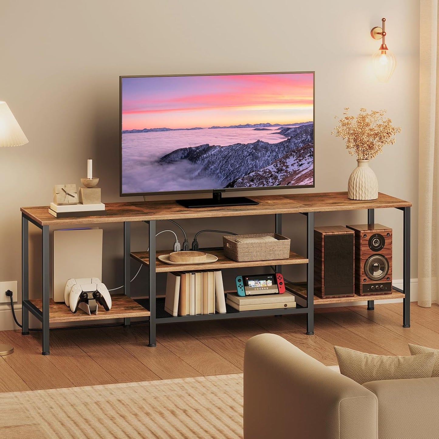 HOOBRO TV Stand with Power Outlets for 70 Inch TVs and More
