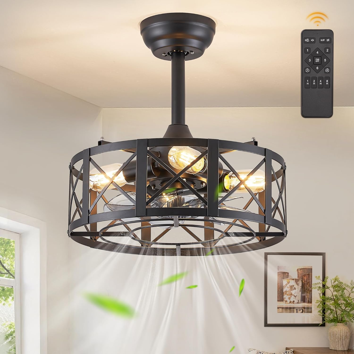 16in Black Fandelier Ceiling Fan with Lights and Remote Control