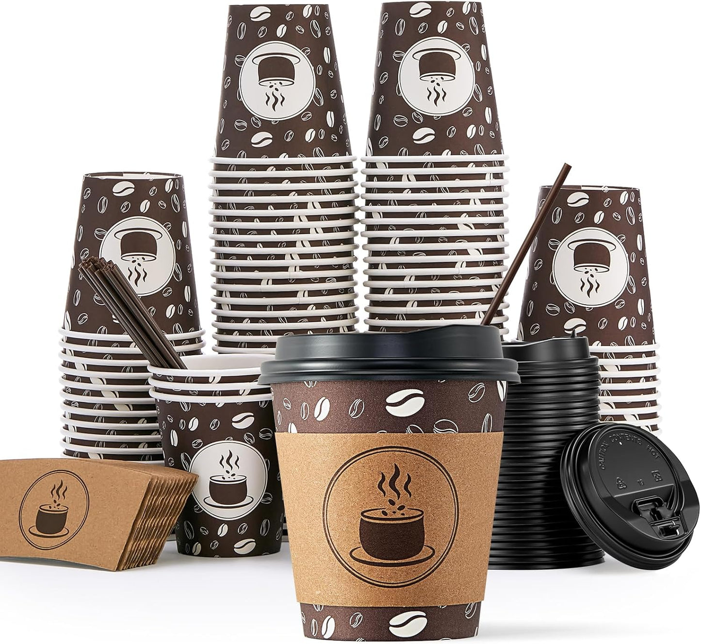 100 Pack Disposable Coffee Cups - Durable & BPA-Free