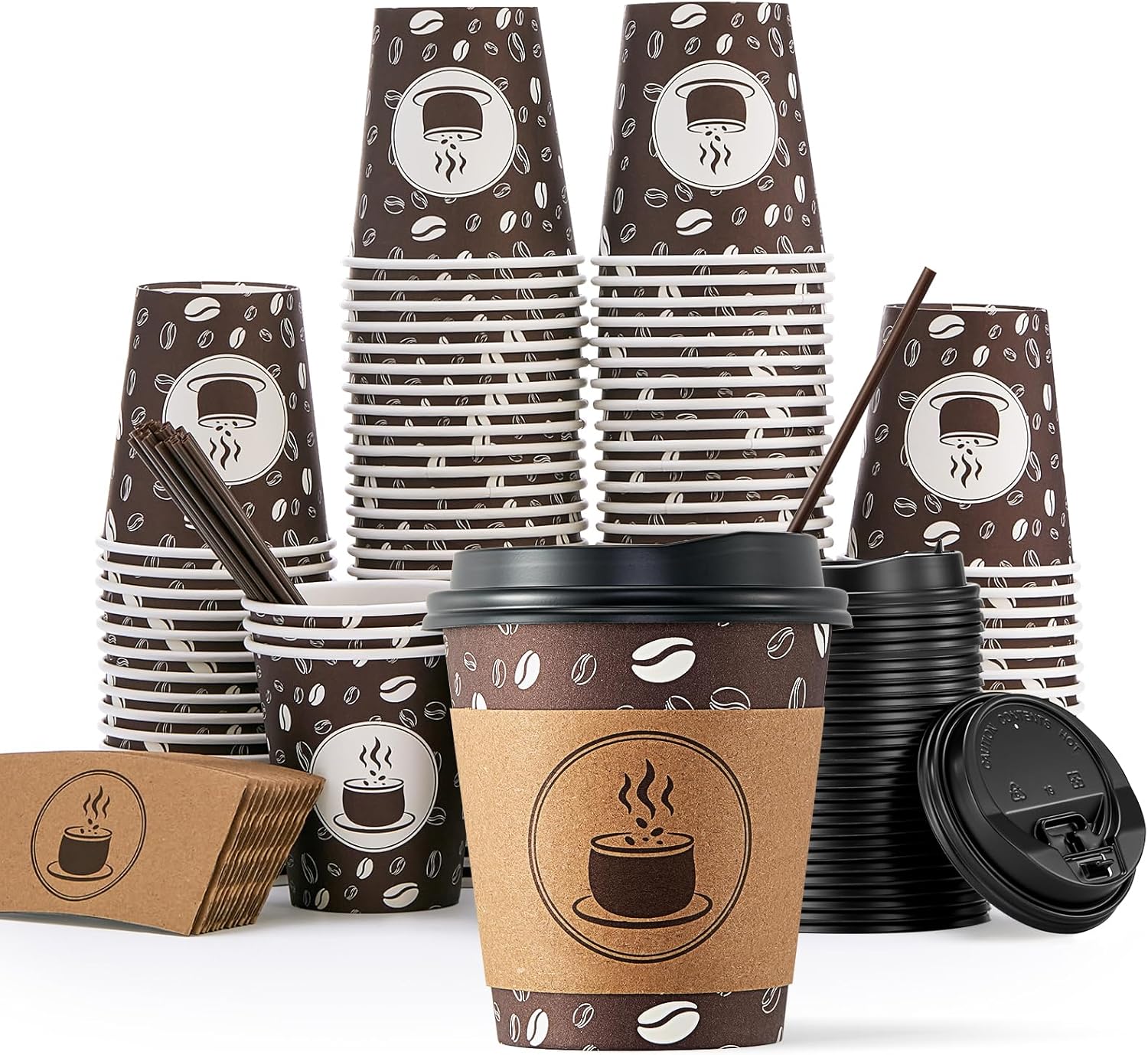 100 Pack Disposable Coffee Cups - Durable & BPA-Free