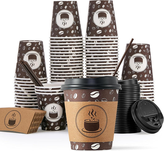 100 Pack Disposable Coffee Cups - Durable & BPA-Free