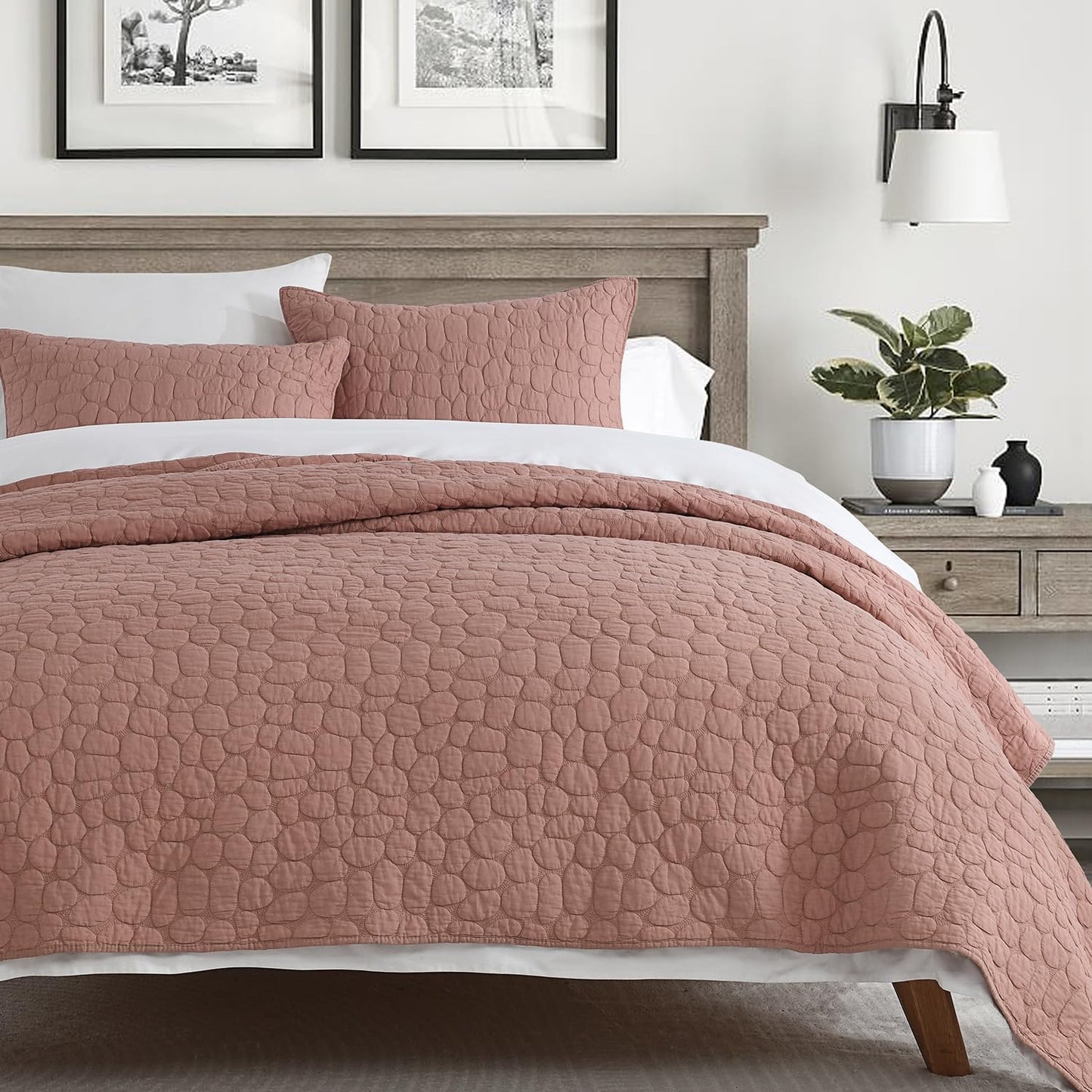 100% Cotton Quilt Set King Size with Cobblestone Pattern