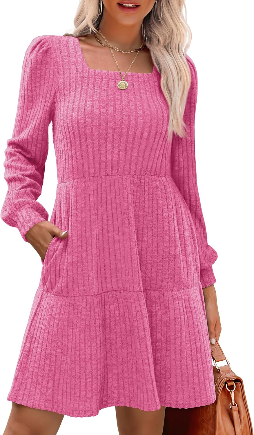 Stylish Womens Square Neck Long Sleeve Fall Dresses for Comfort