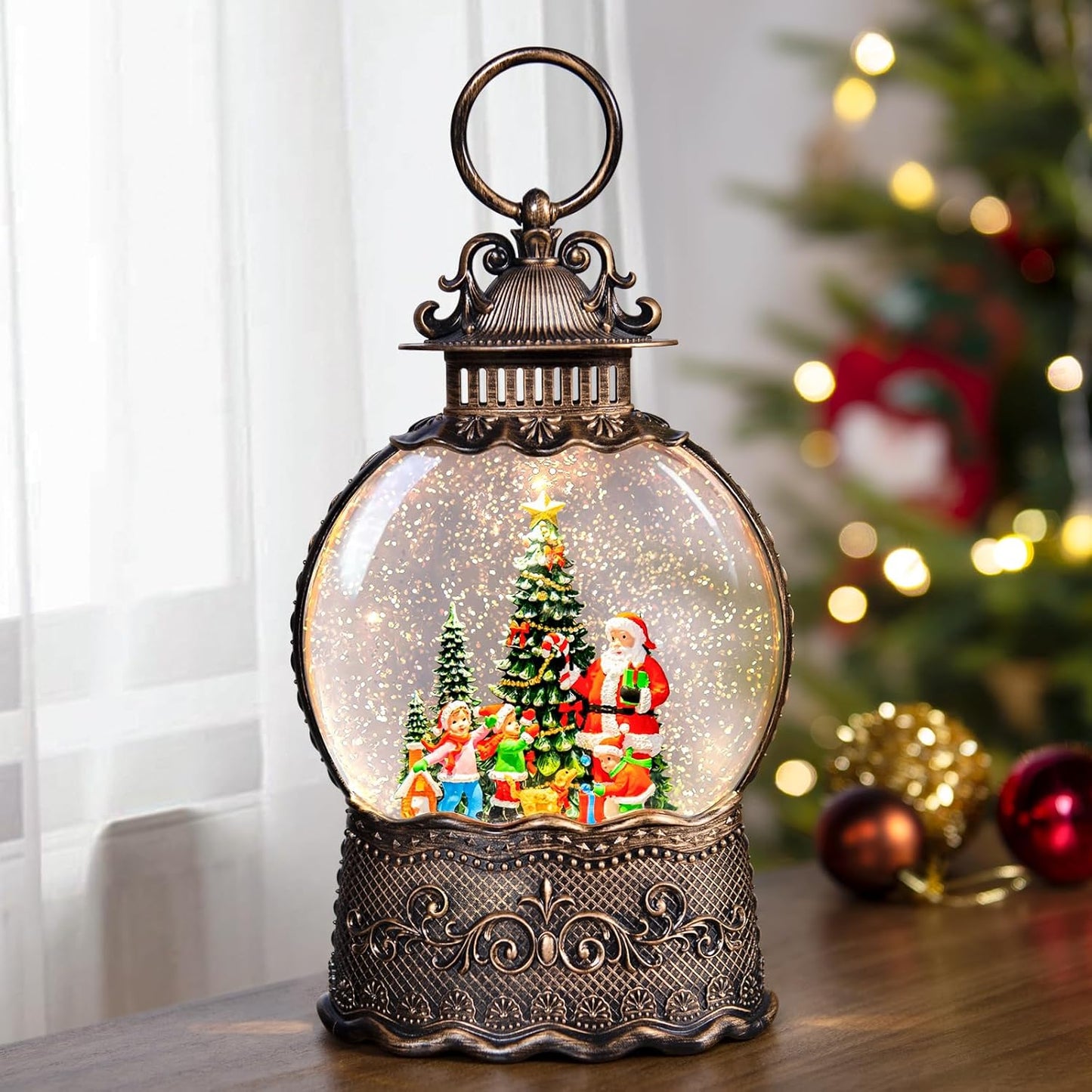 Christmas Snow Globes Lantern with Music for Festive Decor