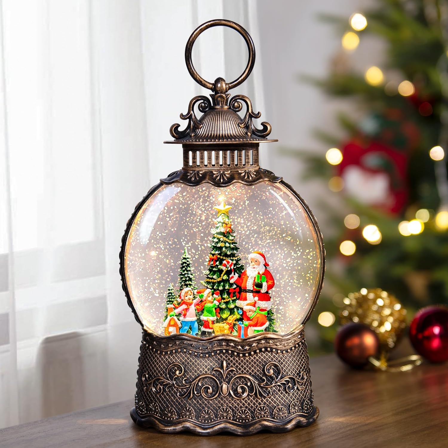 Christmas Snow Globes Lantern with Music for Festive Decor