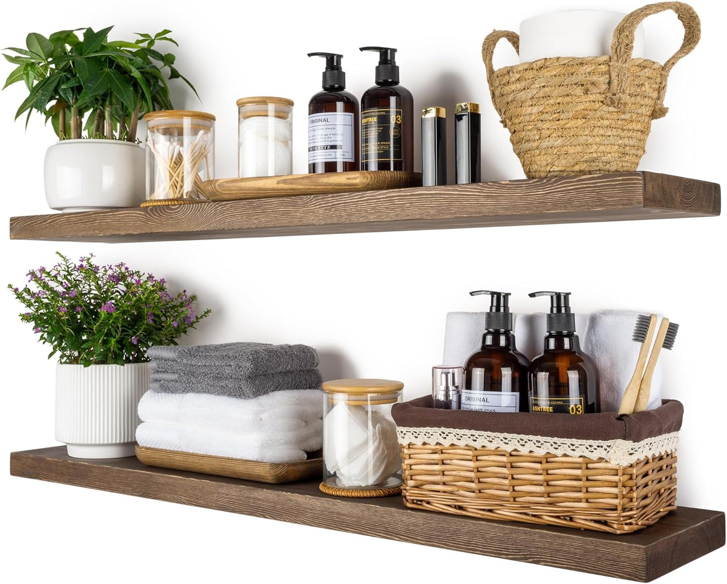 BGMG Wood Floating Shelves for Wall - Rustic 36 inch Set of 2