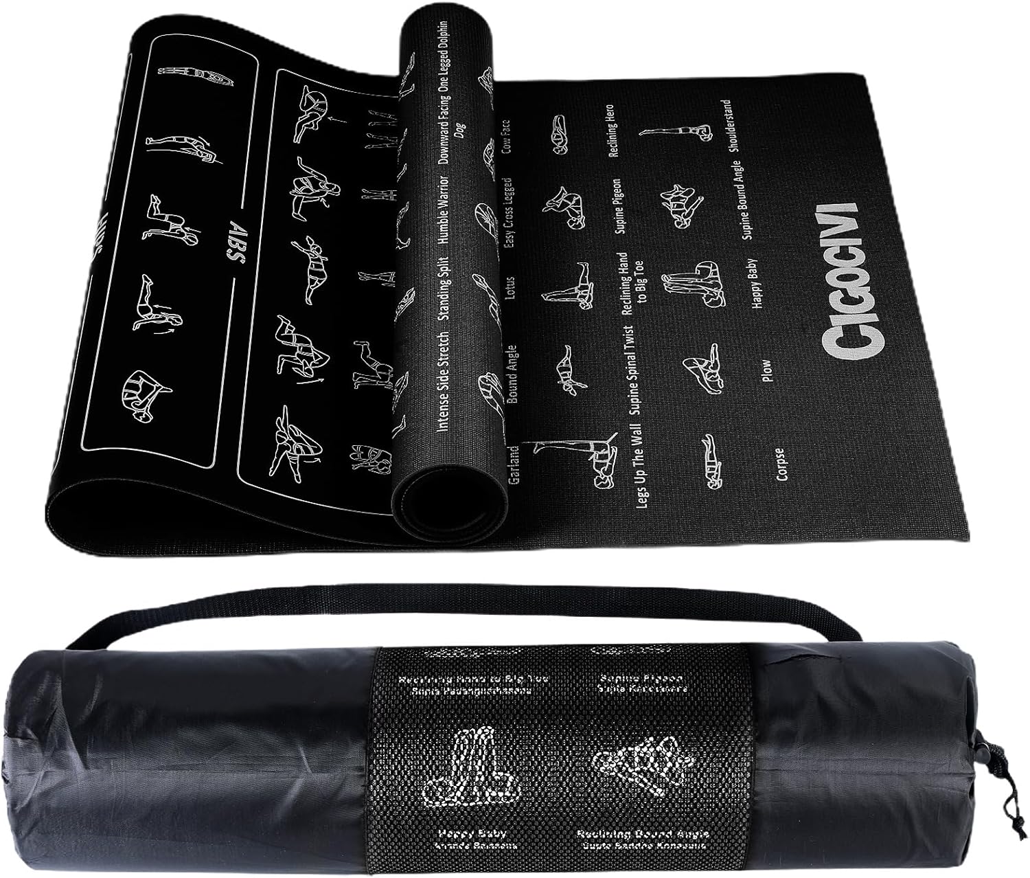 Yoga Mat with 75 Poses, 1/4 Inch Thick, Non-Slip - Perfect Gift!