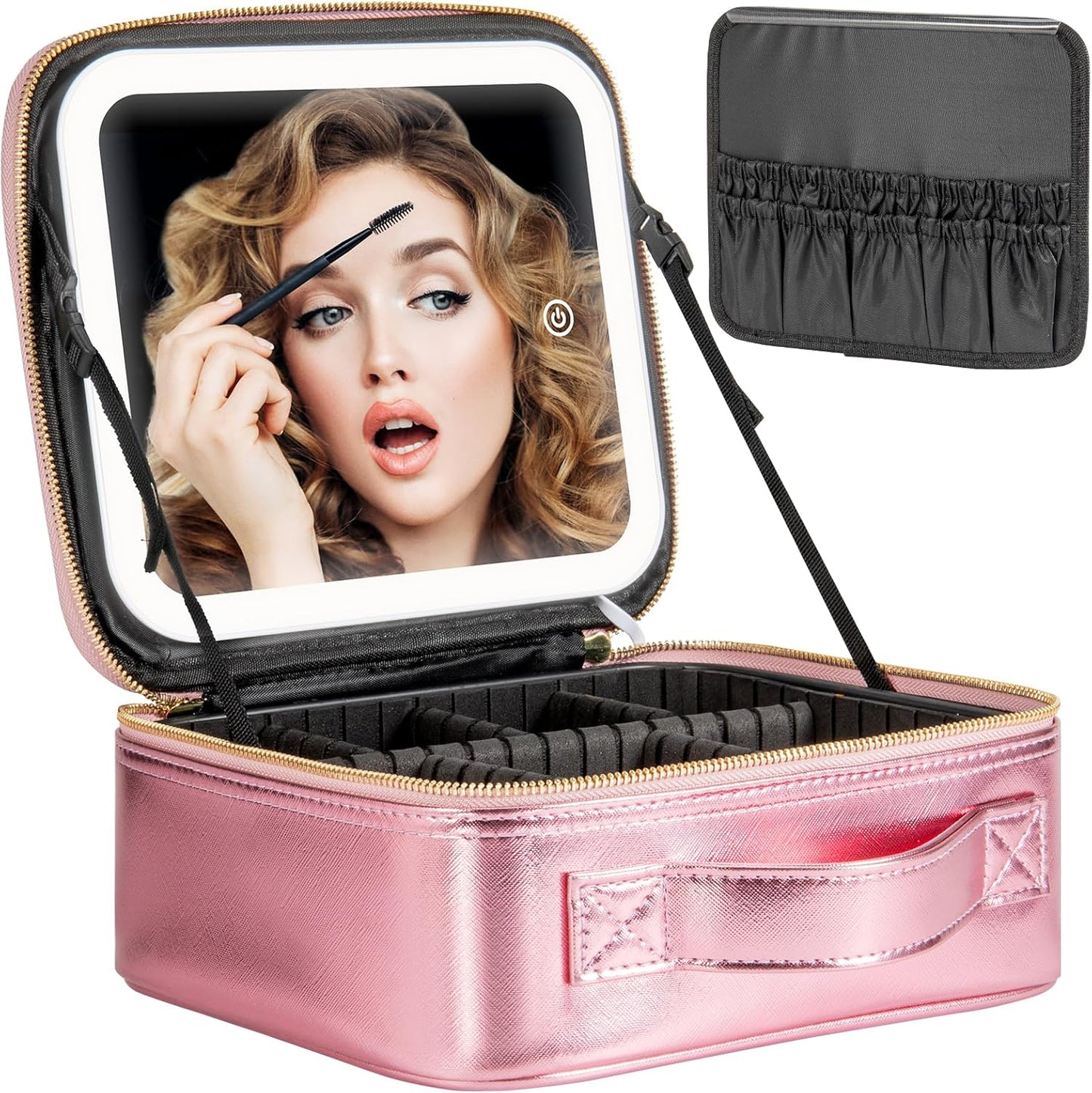Makeup Travel Train Case with LED Light and Adjustable Brightness