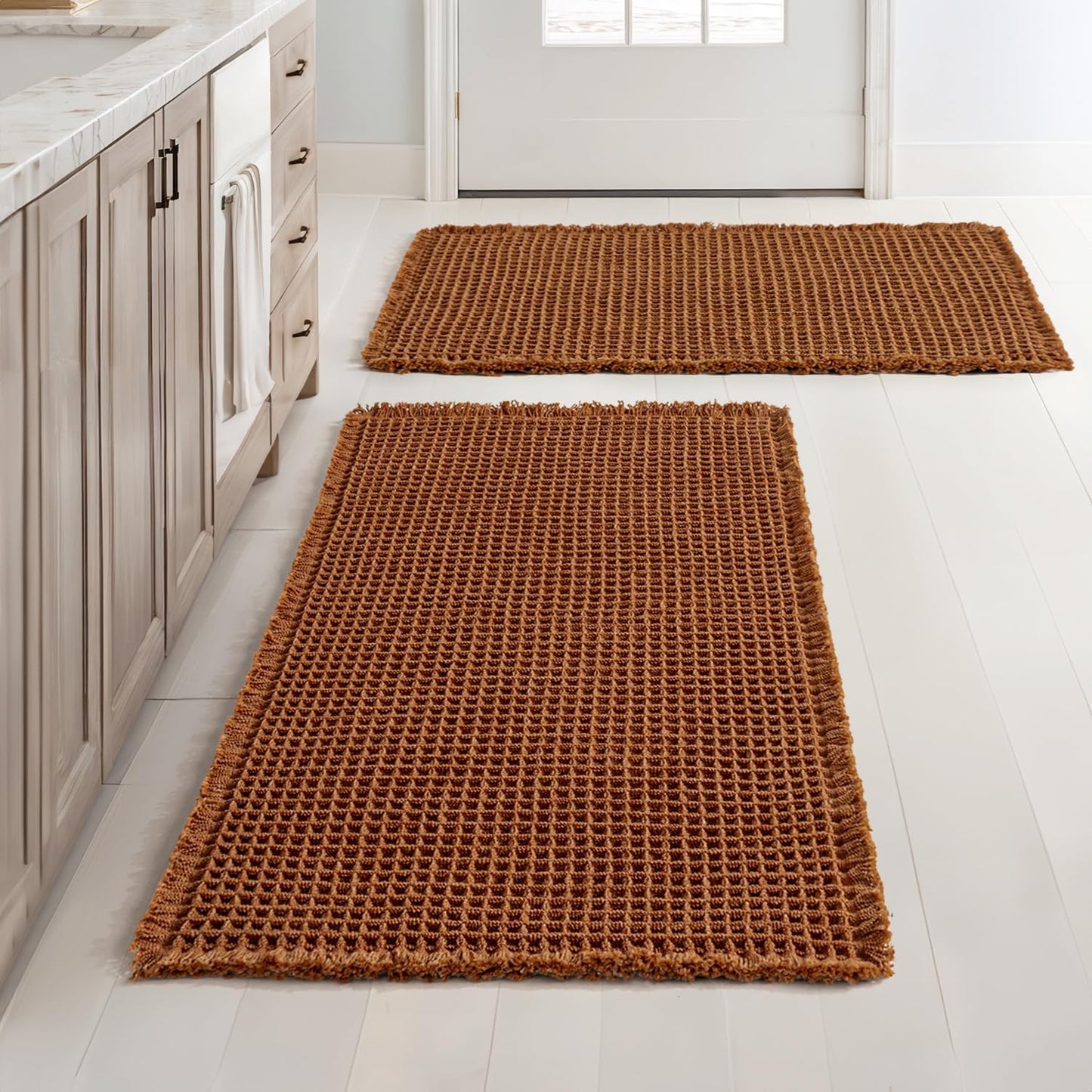 MIULEE Set of 2 Waffle Bathroom Rugs for Cozy Fall Decor
