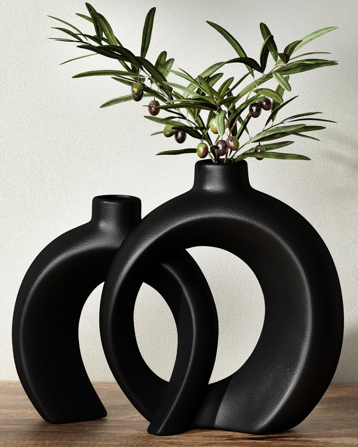 Round Donut Vase Set of 2 - Minimalist Nordic Ceramic Vases