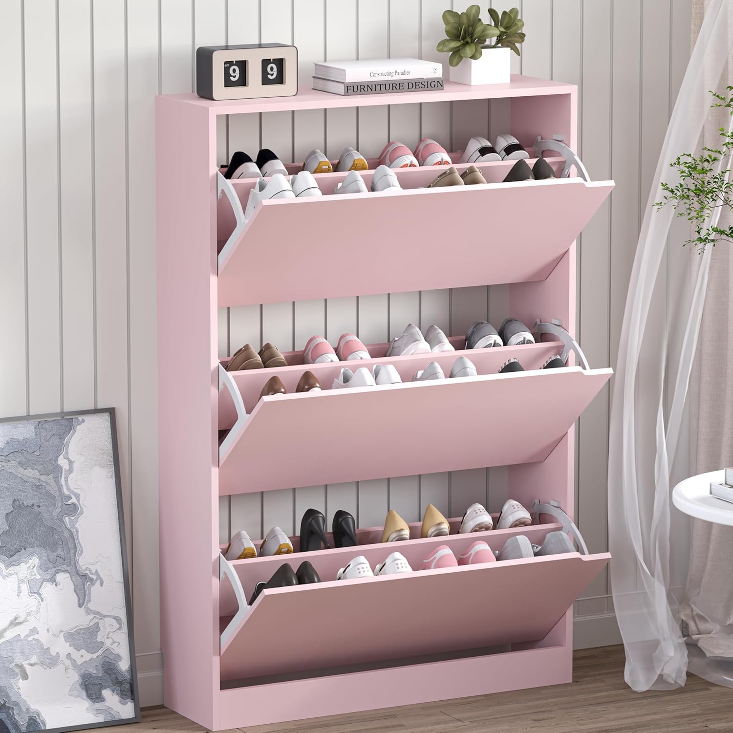 Shoe Cabinet with 3 Flip Drawers for Entryway and Hallway