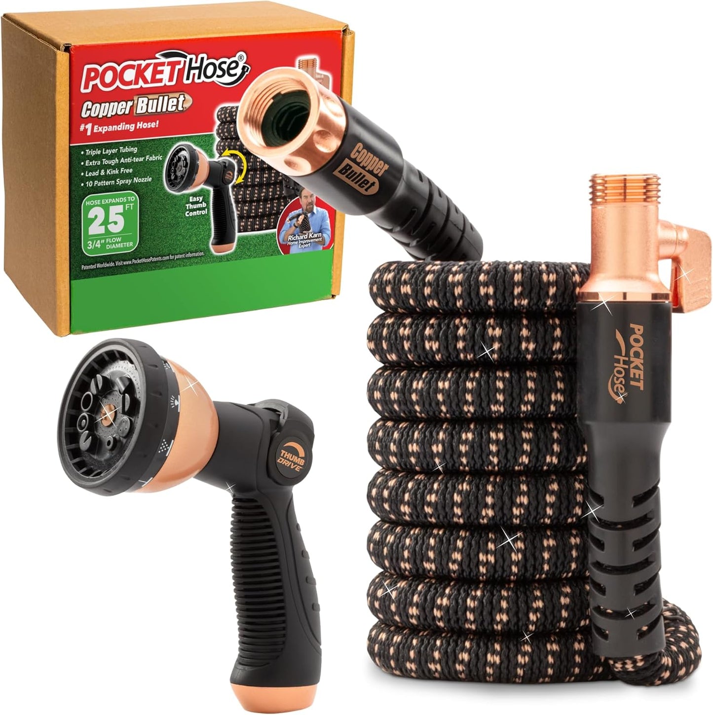 Pocket Hose Copper Bullet Expandable Garden Hose with Nozzle