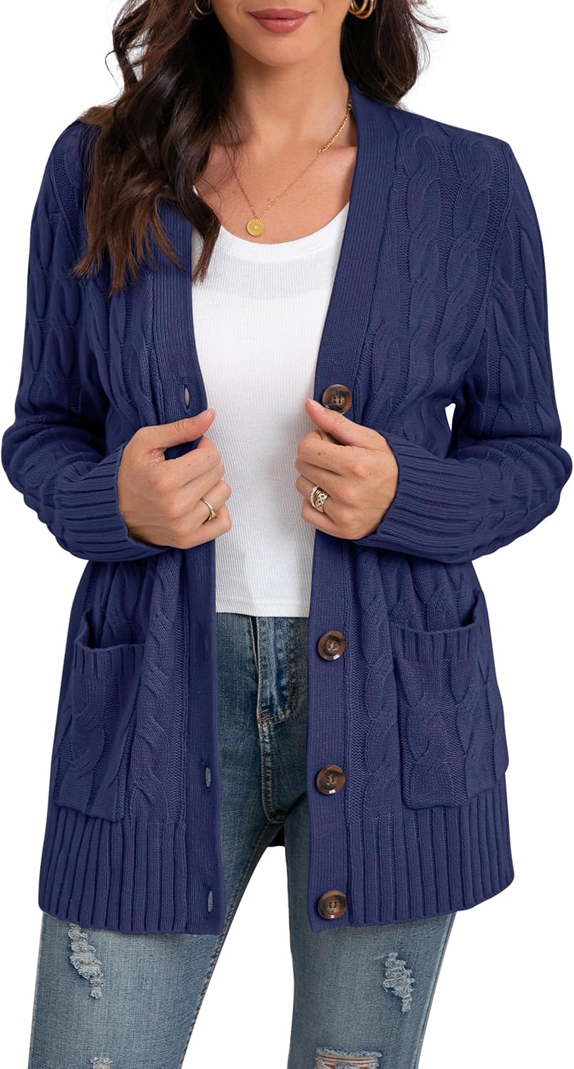 GRECERELLE Women's Long Sleeve Knit Cardigan Sweater with Pockets