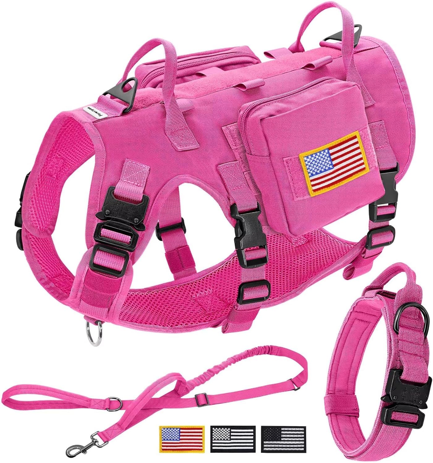 Forestpaw Tactical Dog Harness Set for Large Dogs - No Pull Control