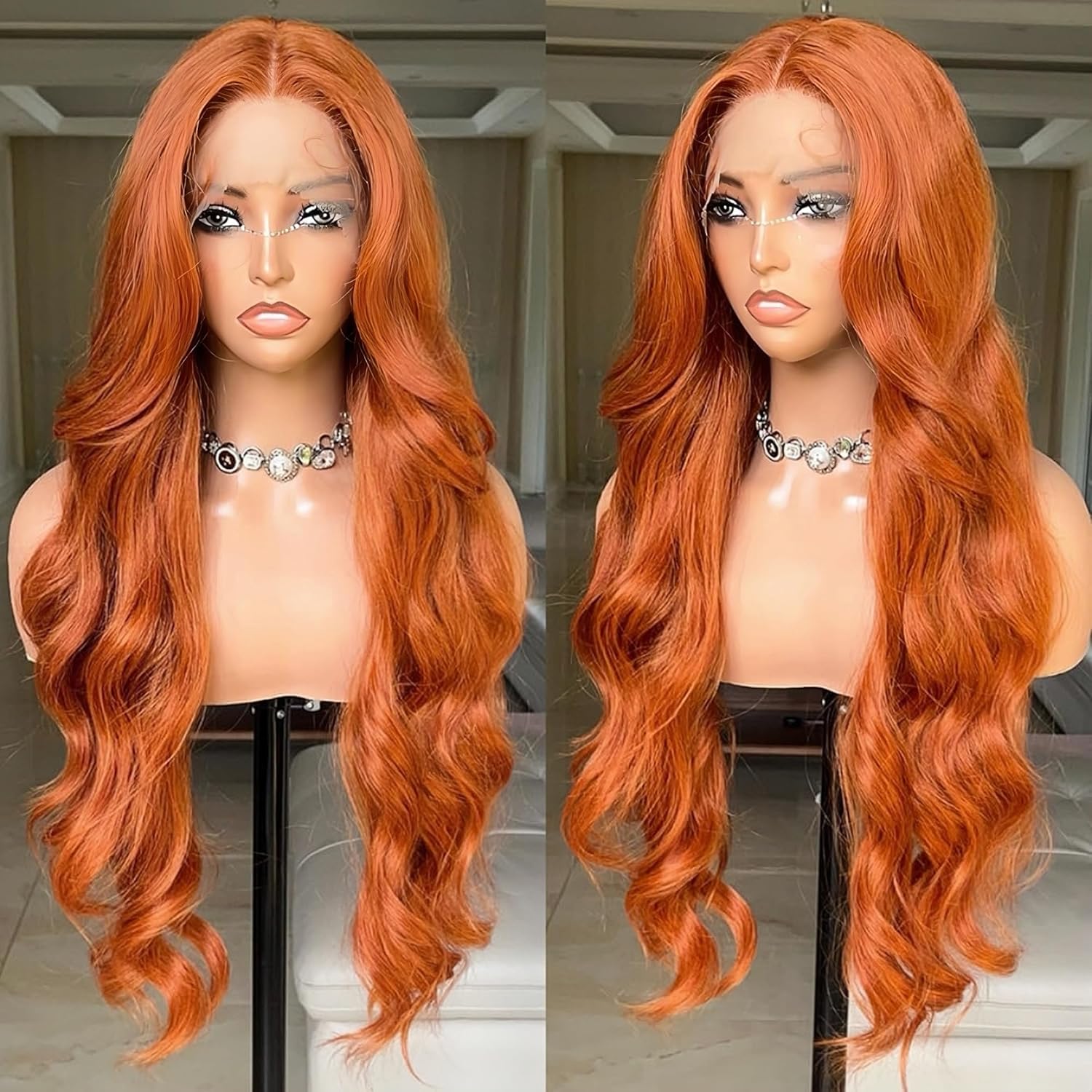 FABLLE Ginger Lace Front Wig - 30 Inch Body Wave in Sun Orange