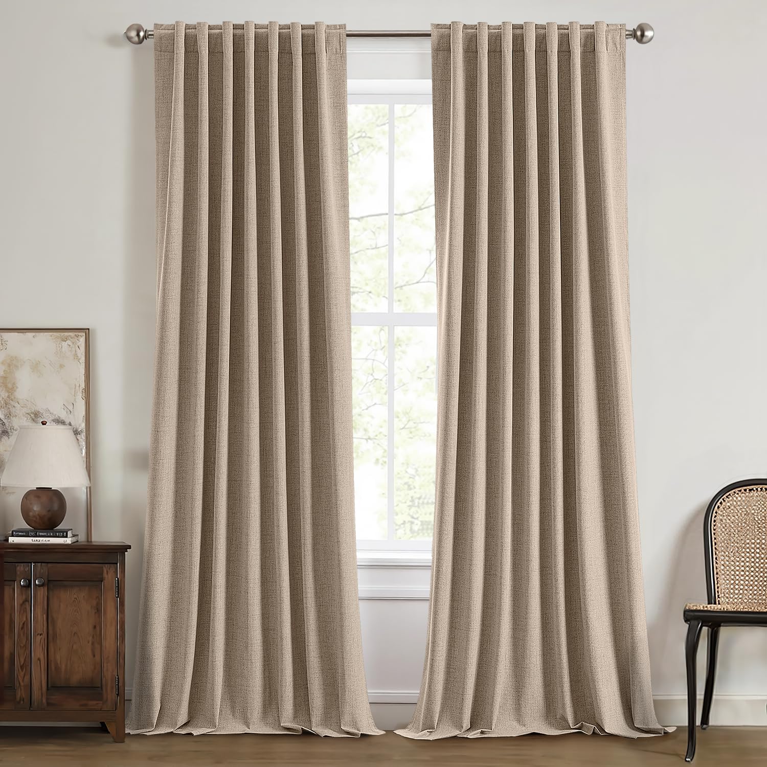 MIULEE 100% Blackout Linen Curtains for Bedroom and Living Room