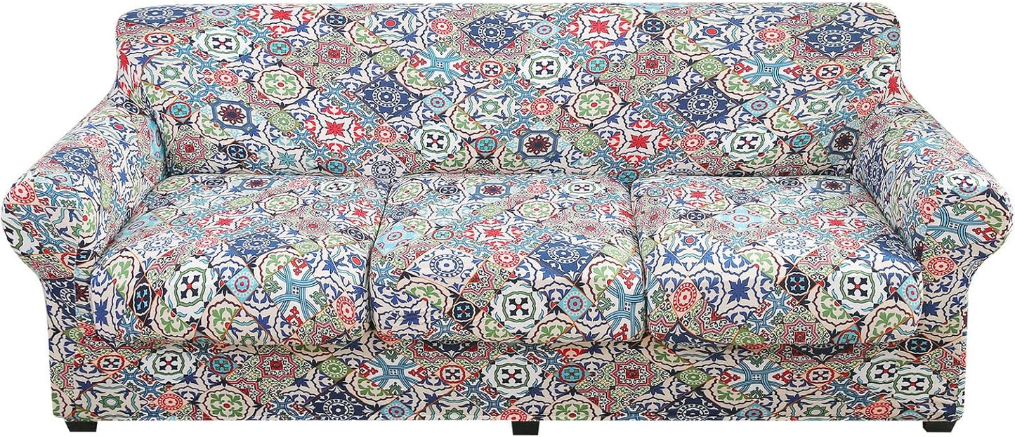 Floral Pattern Stretch Couch Cover for 3 Cushion Sofa Slipcovers