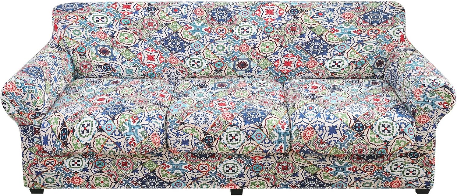 Floral Pattern Stretch Couch Cover for 3 Cushion Sofa Slipcovers