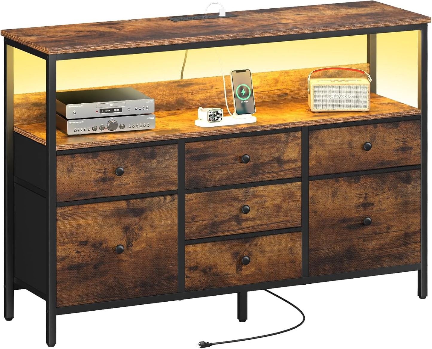 Yoobure 50 LED TV Stand - 7 Drawers, Power Outlets