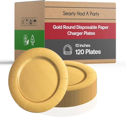 120 Pcs Gold Round Charger Plates - Elegant Events & Parties