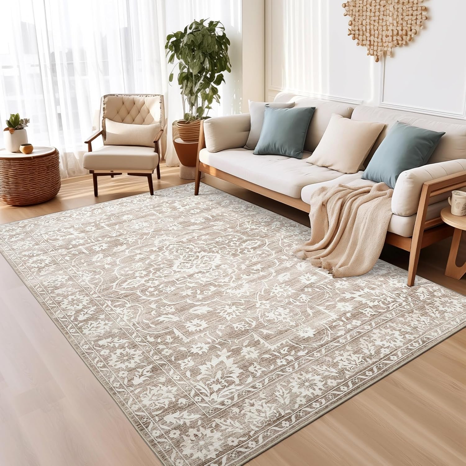 Area Rugs 5x7 for Living Room, Vintage Floral Washable Rug
