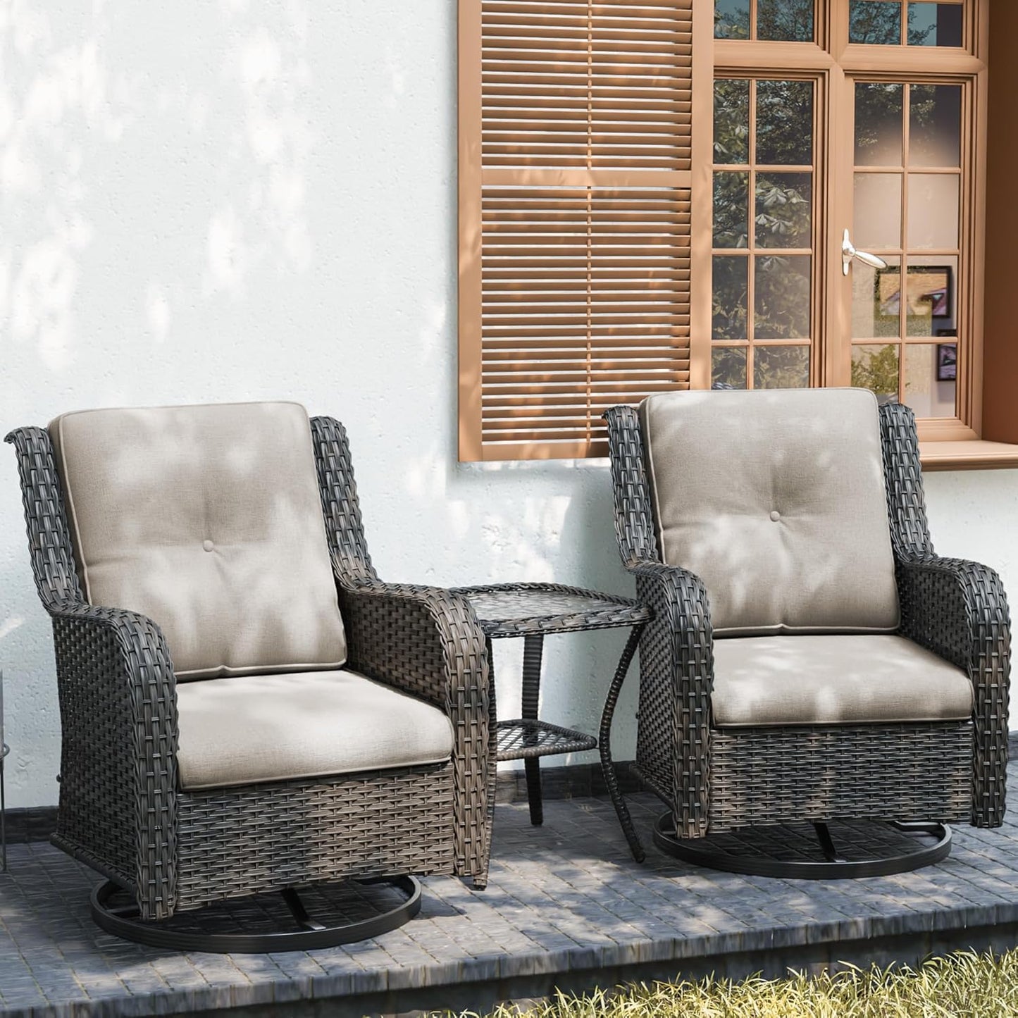 Joyside Outdoor Swivel Rocker Patio Chairs Set with Side Table
