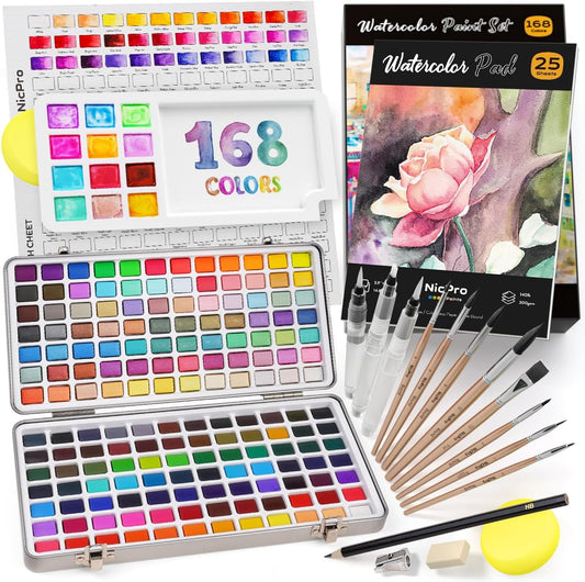 Nicpro 168 Colors Watercolor Paint Set for Artists and Beginners