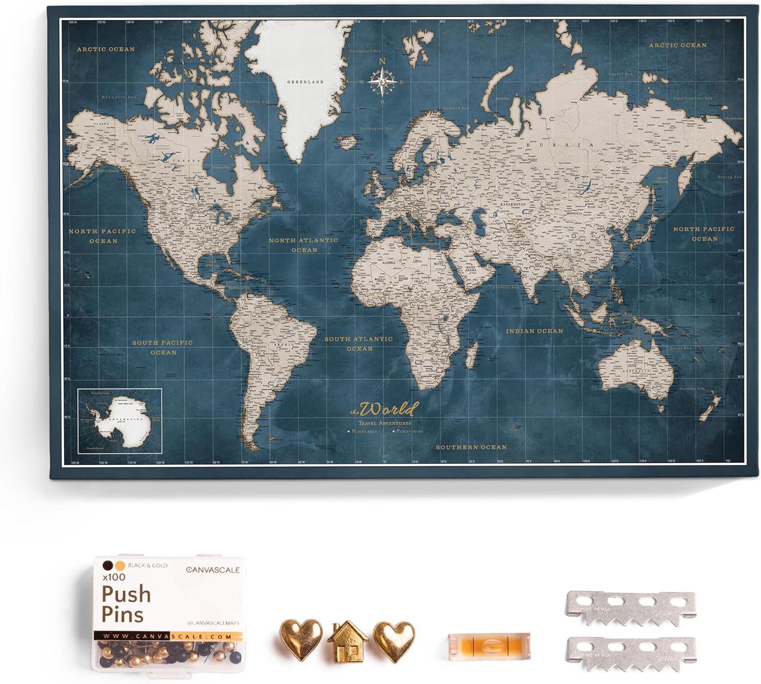 Canvas World Map Cork Pin Board for Stylish Home Decoration