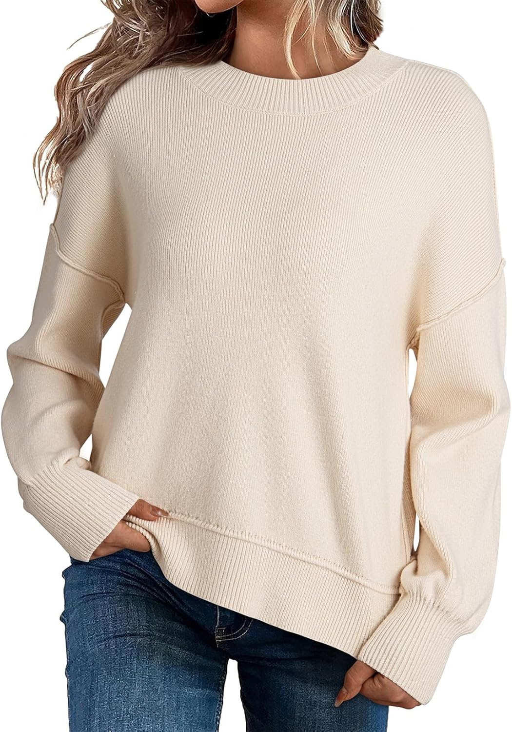 Dokotoo Women's Colorblock Crewneck Sweater for Fall Winter