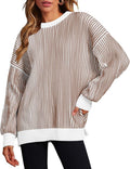 Zeagoo Women Lightweight Oversized Color Block Sweater - Crew Neck