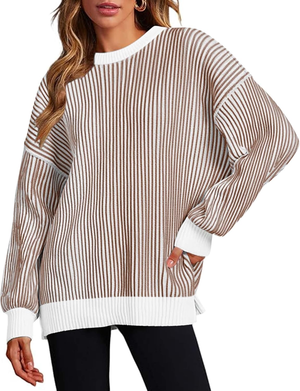 Zeagoo Women Lightweight Oversized Color Block Sweater for Fall