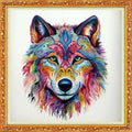 Cross Stitch Kit Colorful Wolf 17.7x17.7 in - Beginner Stamped Kit