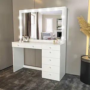 Boahaus Diana Modern Lighted Vanity Desk with Ample Storage