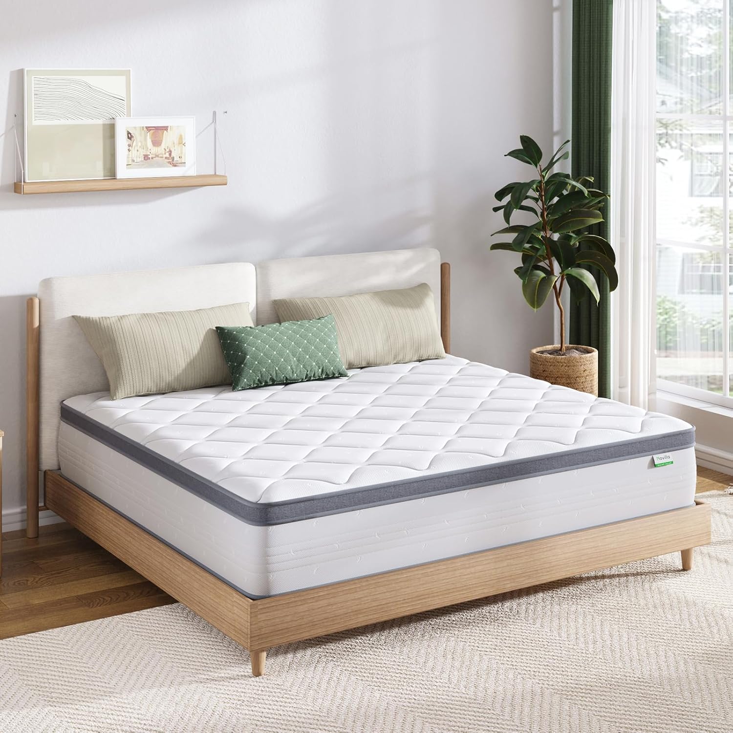 Novilla Queen Size Mattress - 10 Inch Hybrid for Comfort & Support