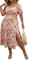 Floerns Plus Size Floral Tie Front Square Neck Midi Dress (Style W2RS)