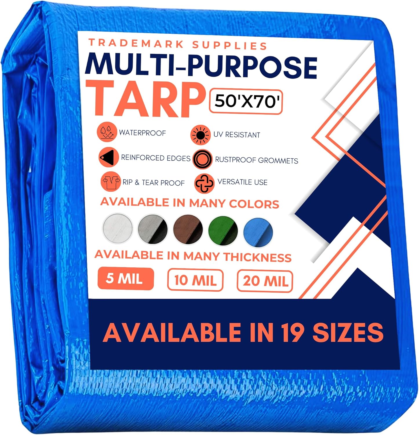 Large Waterproof Tarp - Heavy Duty 5 Mil Thick Poly Tarpaulin