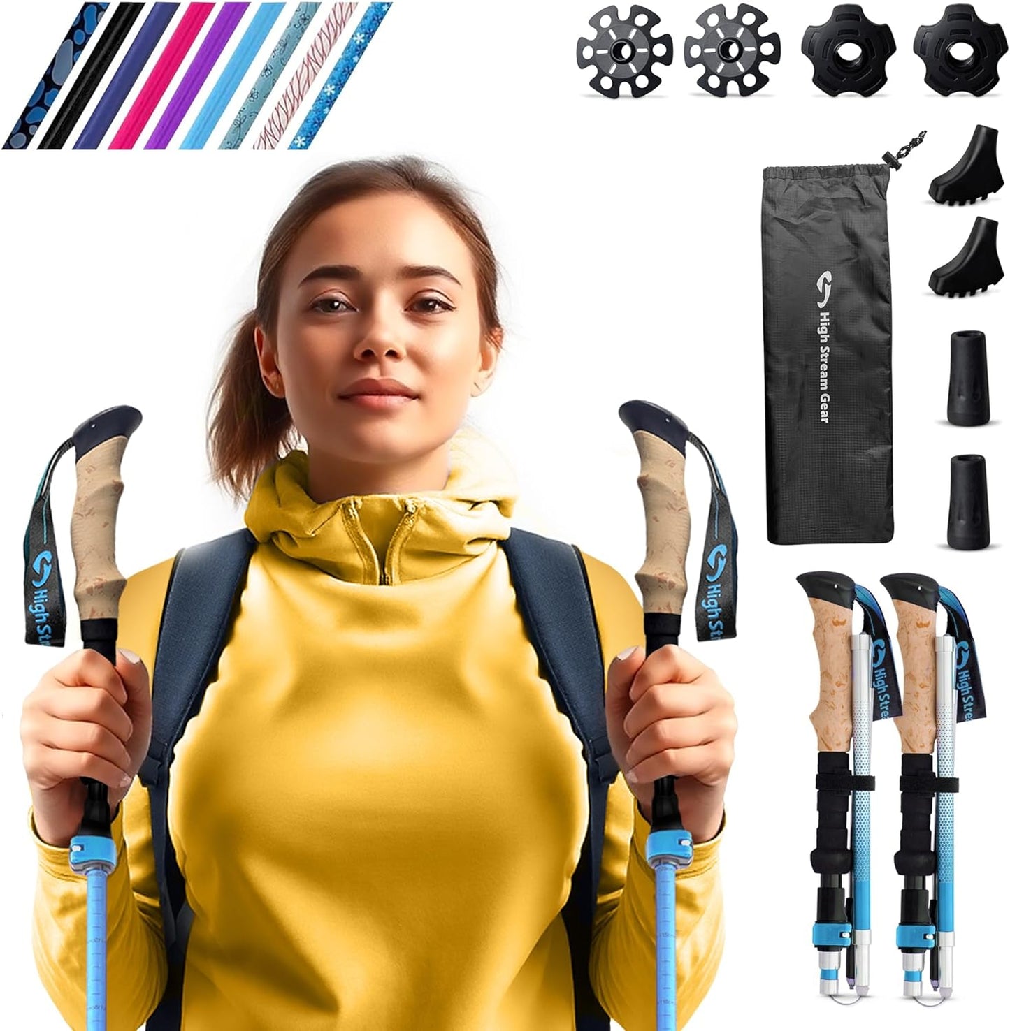 Walking Sticks for Men & Women - Foldable Hiking Poles Set