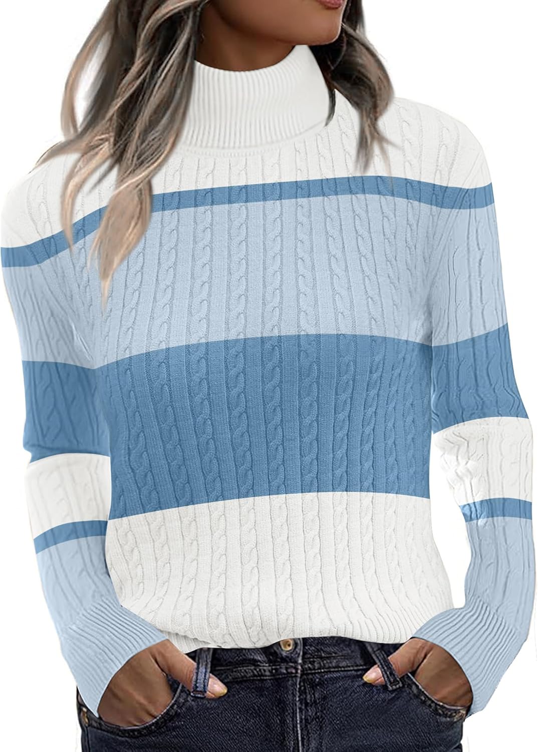 Stylish Turtleneck Cable Knit Sweater for Trendy Fall Looks