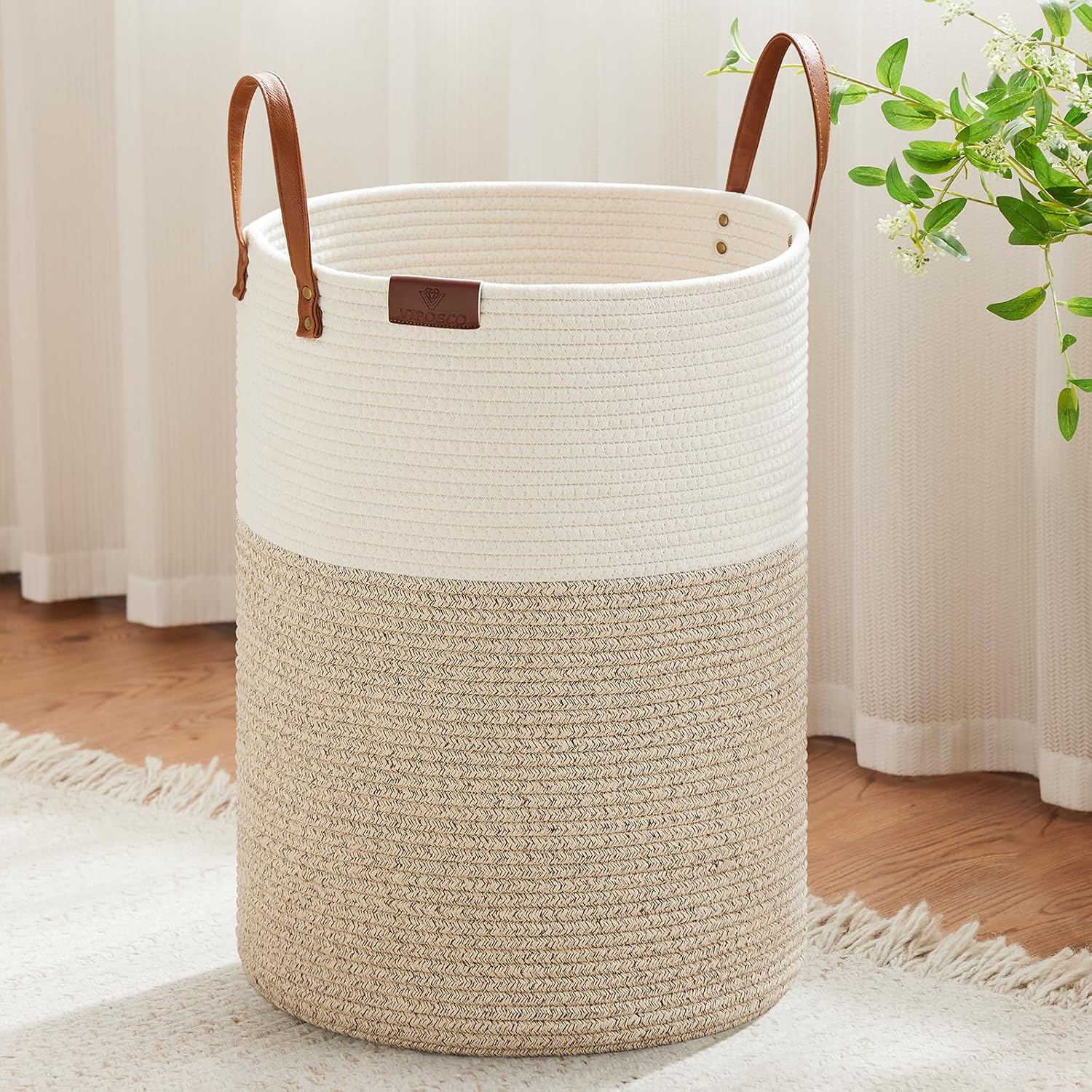 VIPOSCO Tall Laundry Basket - Large Woven Rope Hamper for Home