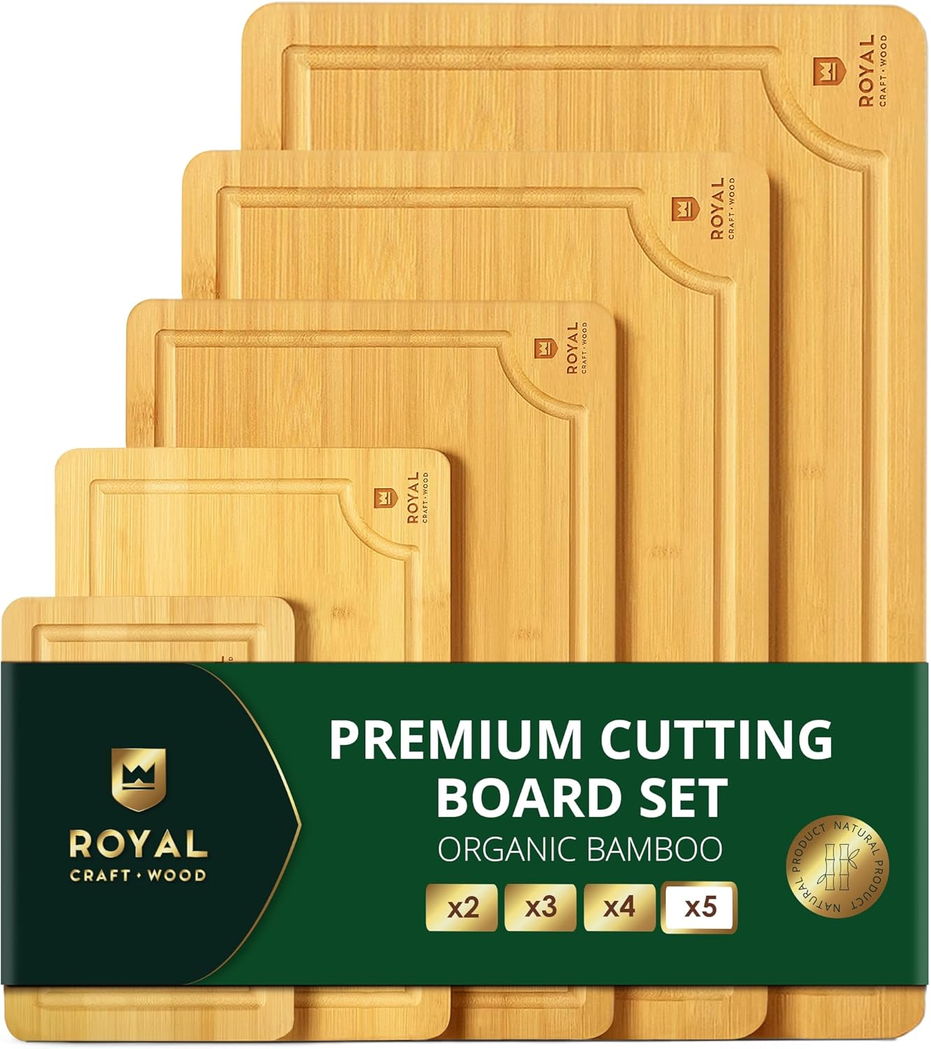 Wooden Cutting Boards Set for Kitchen Meal Prep & Serving