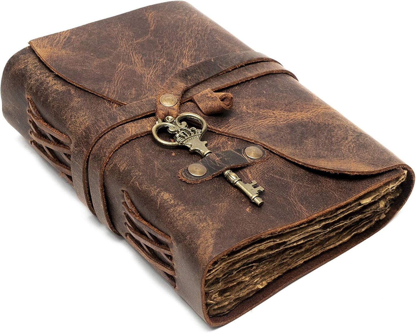 Vintage Leather Journal - Handmade Deckle Edge Paper Sketchbook