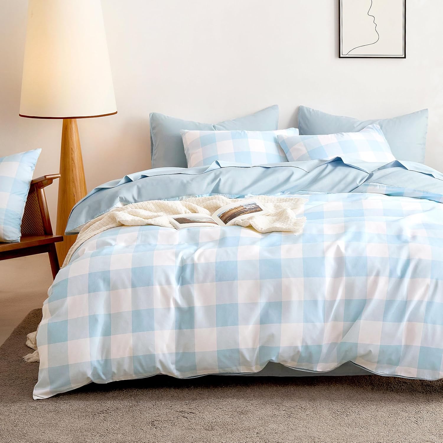 Gingham Comforter Set - Soft Lightweight Bedding for Full Size