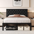 Full Bed Frame with Headboard PU Leather Upholstered Platform Bed