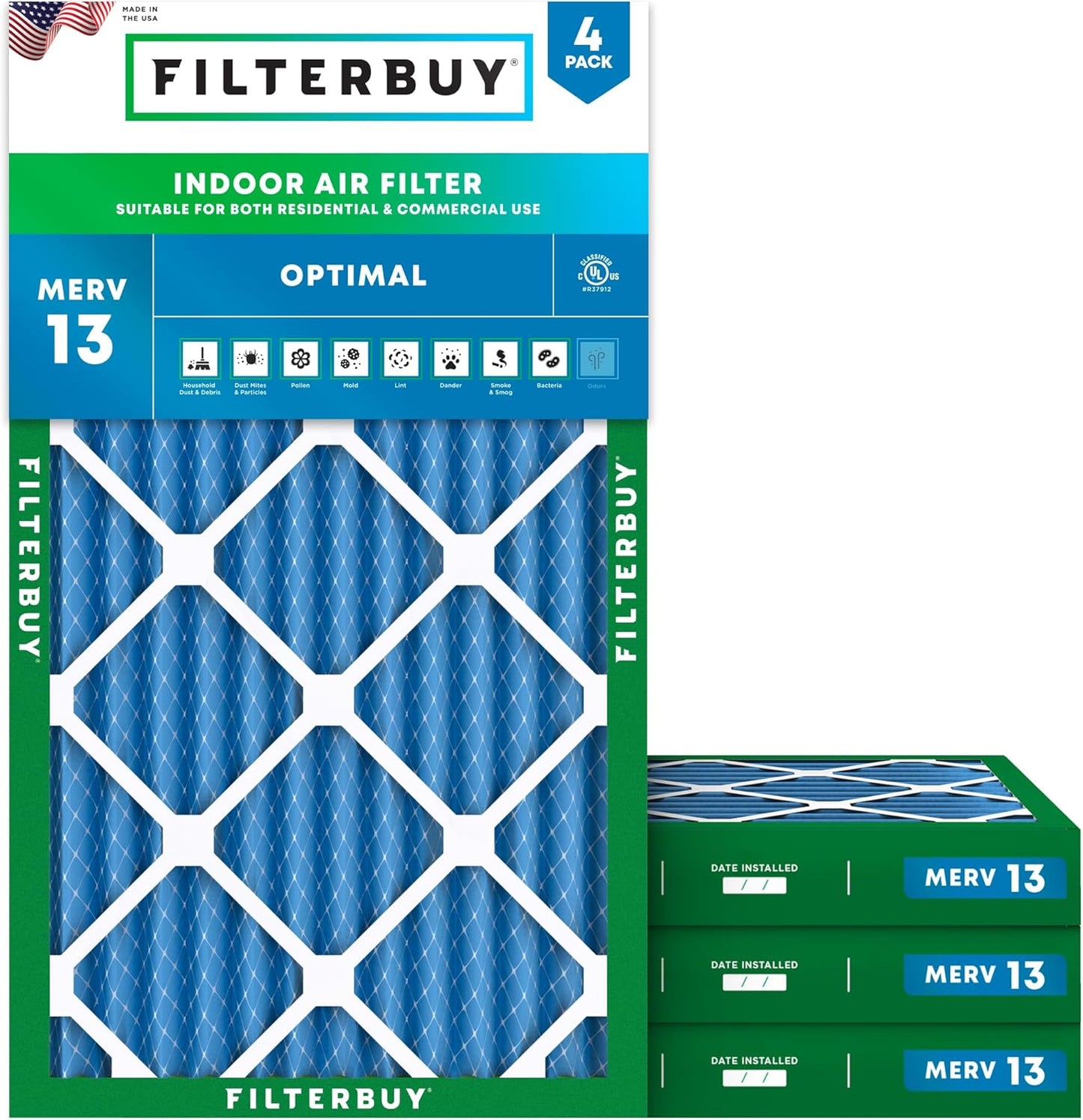Filterbuy 14x24x2 Air Filter MERV 13 for Smoke & Allergy Defense