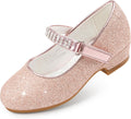 Girls Mary Jane Dress Shoes Low Heel Glitter Patent Bow - Elegant Fit
